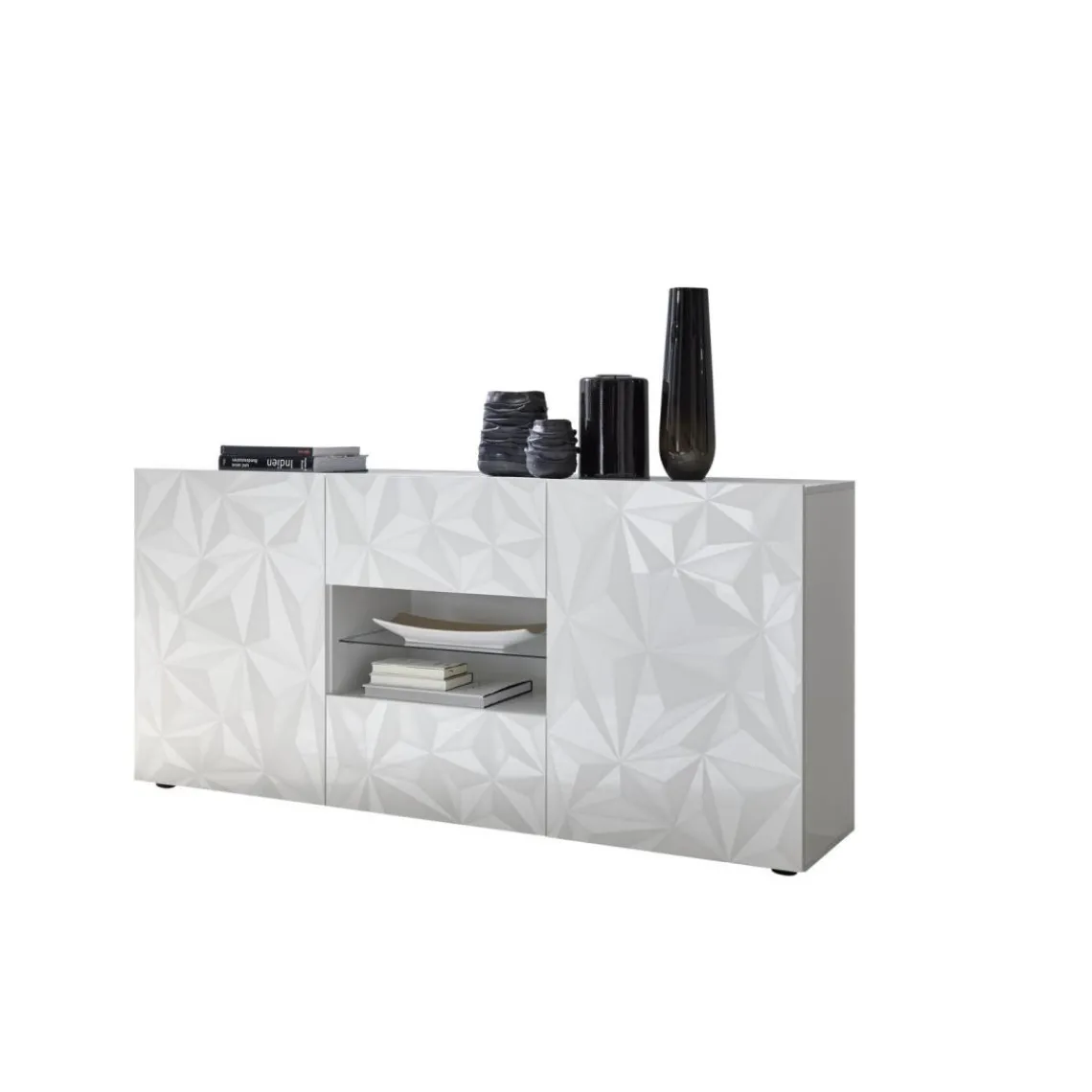 3S. x Home Buffet 2 portes et 2 tiroirs PRISMA laqué blanc brillant Discount