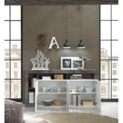 3S. x Home Buffet 4 portes HAMBURG laqué blanc et oxyde