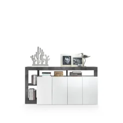 3S. x Home Buffet 4 portes HAMBURG laqué blanc et oxyde