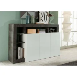 3S. x Home Buffet 3 portes HAMBURG laqué blanc et oxyde Best