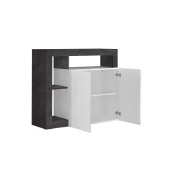 3S. x Home Buffet 2 portes HAMBURG laqué blanc et oxyde Hot