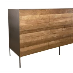Macabane Buffet 3 Portes MADISON Bois Teck Recyclé Métal Et Pieds Métal