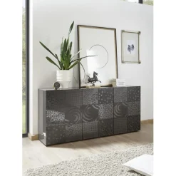 3S. x Home Buffet 3 portes MIRO laqué gris brillant Discount