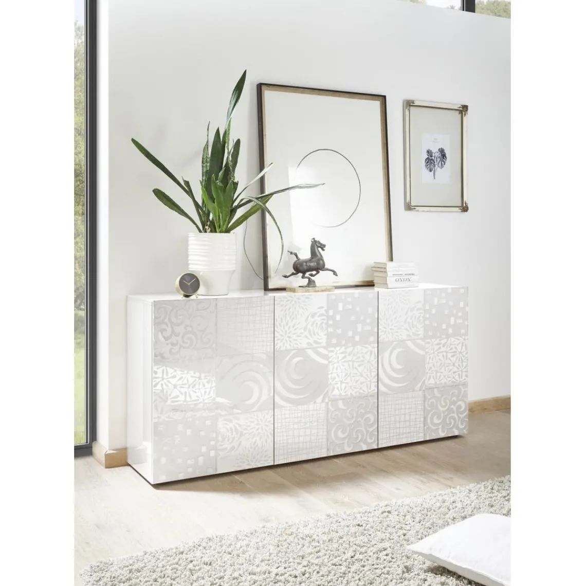 3S. x Home Buffet 3 portes MIRO laqué blanc brillant Discount