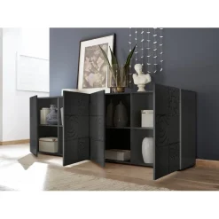 3S. x Home Buffet 4 portes MIRO laqué gris brillant Clearance