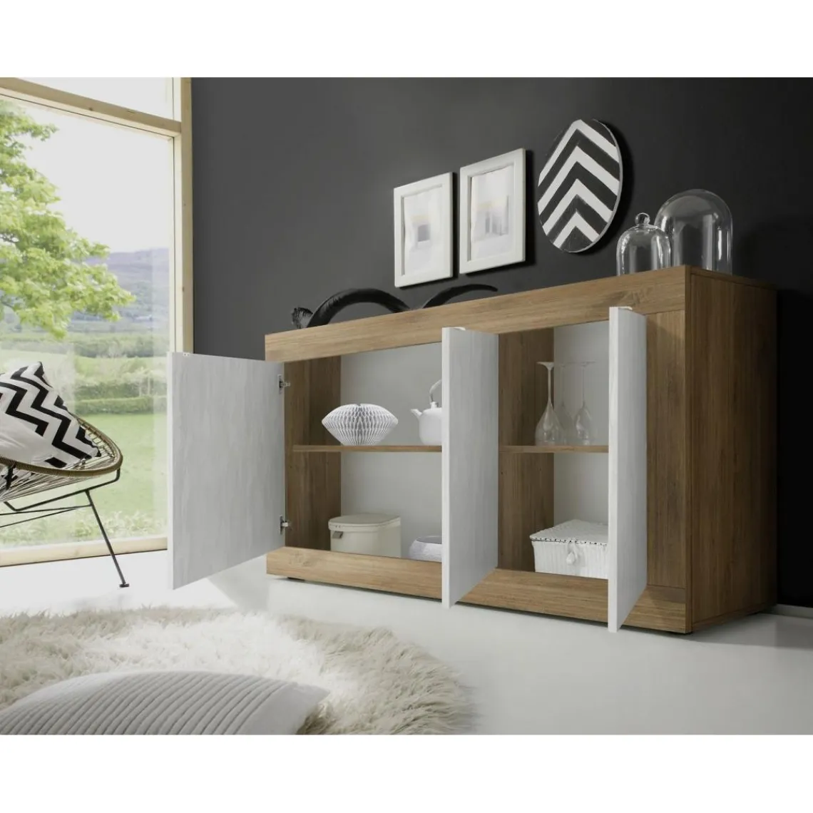 3S. x Home Buffet 3 portes panneaux de particules de première qualité Outlet