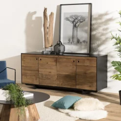 Macabane Buffet 4 portes Pin recyclé DANIDO Outlet