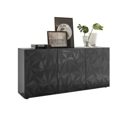 3S. x Home Buffet 3 portes PRISMA laqué anthracite brillant