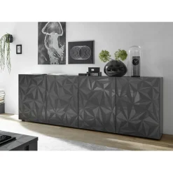 3S. x Home Buffet 4 portes PRISMA laqué anthracite brillant Best