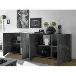 3S. x Home Buffet 4 portes PRISMA laqué anthracite brillant Best