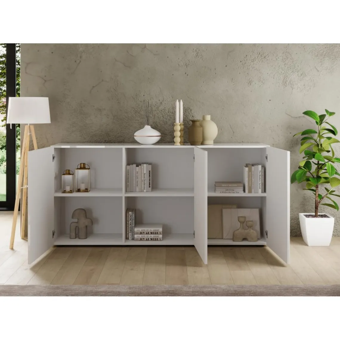 3S. x Home Buffet 3 portes RIO blanc laqué brillant Outlet