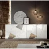 3S. x Home Buffet 4 portes VITTORIA blanc laqué avec sérigraphie Clearance