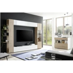 3S. x Home Buffet 1 tiroir et 1 abattant SORANO blanc et facades décor chene Hot