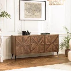Macabane Buffet bois 3 portes symétriques pieds métal KIARA Online