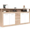 3S. x Home Buffet contemporain 4 portes er 4 tiroirs Lunata Bois sonoma et Blanc