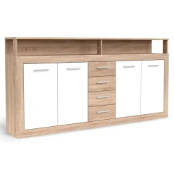 3S. x Home Buffet contemporain 4 portes er 4 tiroirs Lunata Bois sonoma et Blanc
