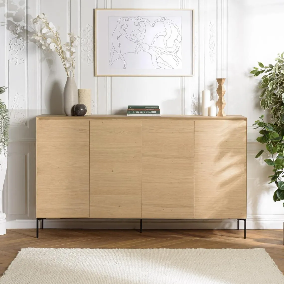 Macabane Buffet couleur naturelle 4 portes 6 étagères pieds métal noir MAXENDRE Bois Hot