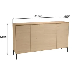 Macabane Buffet couleur naturelle 4 portes 6 étagères pieds métal noir MAXENDRE Bois Hot