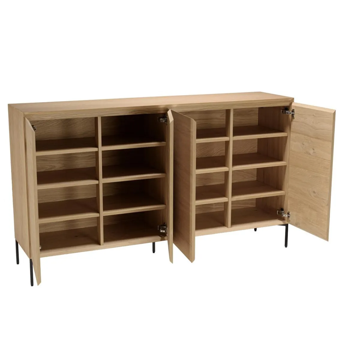 Macabane Buffet couleur naturelle 4 portes 6 étagères pieds métal noir MAXENDRE Bois Hot