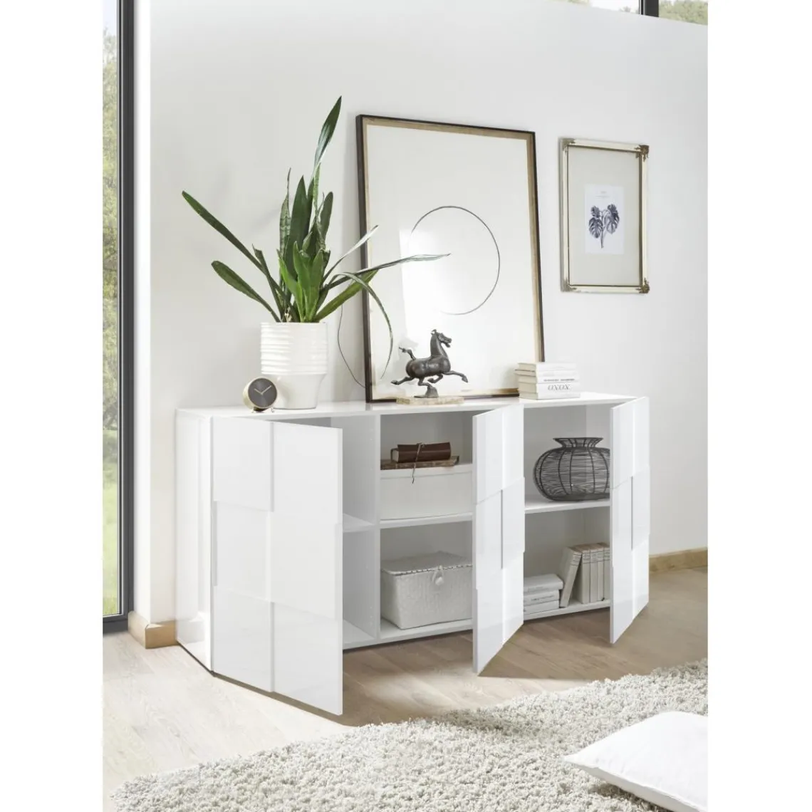 3S. x Home Buffet de salon laqué blanc 3 portes en bois DAMA Best