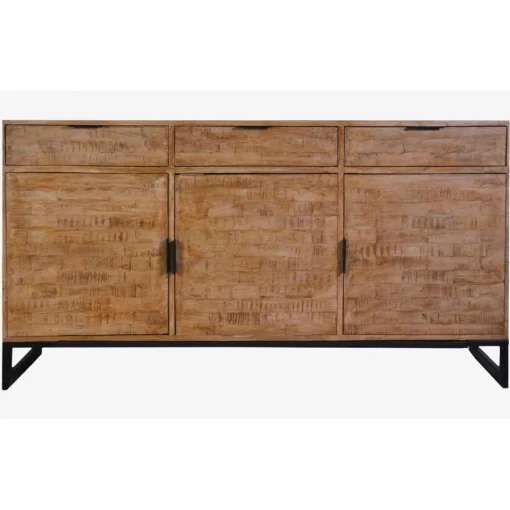 3S. x Home Buffet en Bois Massif Chêne Clair avec 3 portes et 3 Tiroirs FEELY