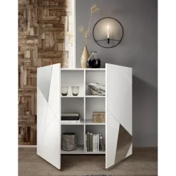 3S. x Home Buffet haut 2 portes VITTORIA blanc laqué avec sérigraphie New