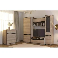 3S. x Home Buffet Haut 1 Tiroir Et 2 Portes Battantes Chêne Clair