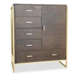 3S. x Home Buffet haut 5 tiroirs et 1 porte L90cm Bois Marron et Métal Or Hot