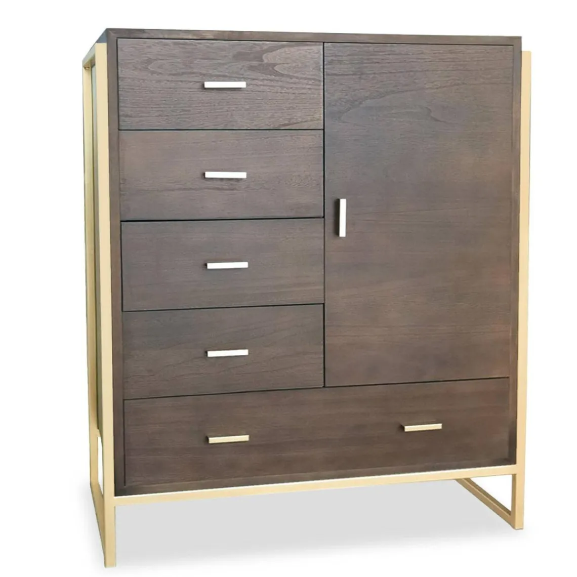 3S. x Home Buffet haut 5 tiroirs et 1 porte L90cm Bois Marron et Métal Or Hot