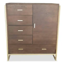 3S. x Home Buffet haut 5 tiroirs et 1 porte L90cm Bois Marron et Métal Or Hot