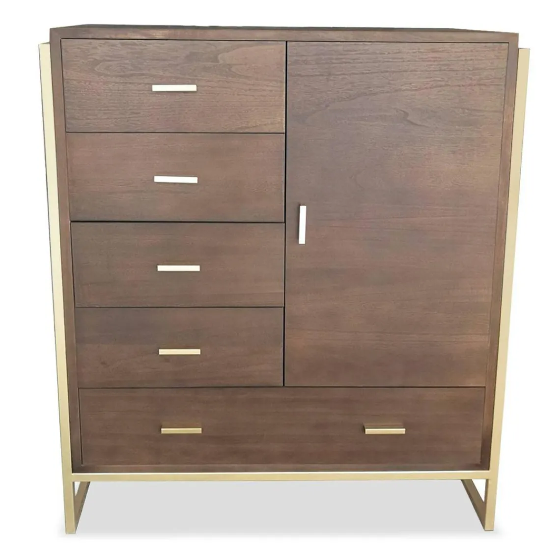 3S. x Home Buffet haut 5 tiroirs et 1 porte L90cm Bois Marron et Métal Or Hot
