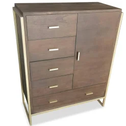 3S. x Home Buffet haut 5 tiroirs et 1 porte L90cm Bois Marron et Métal Or Hot