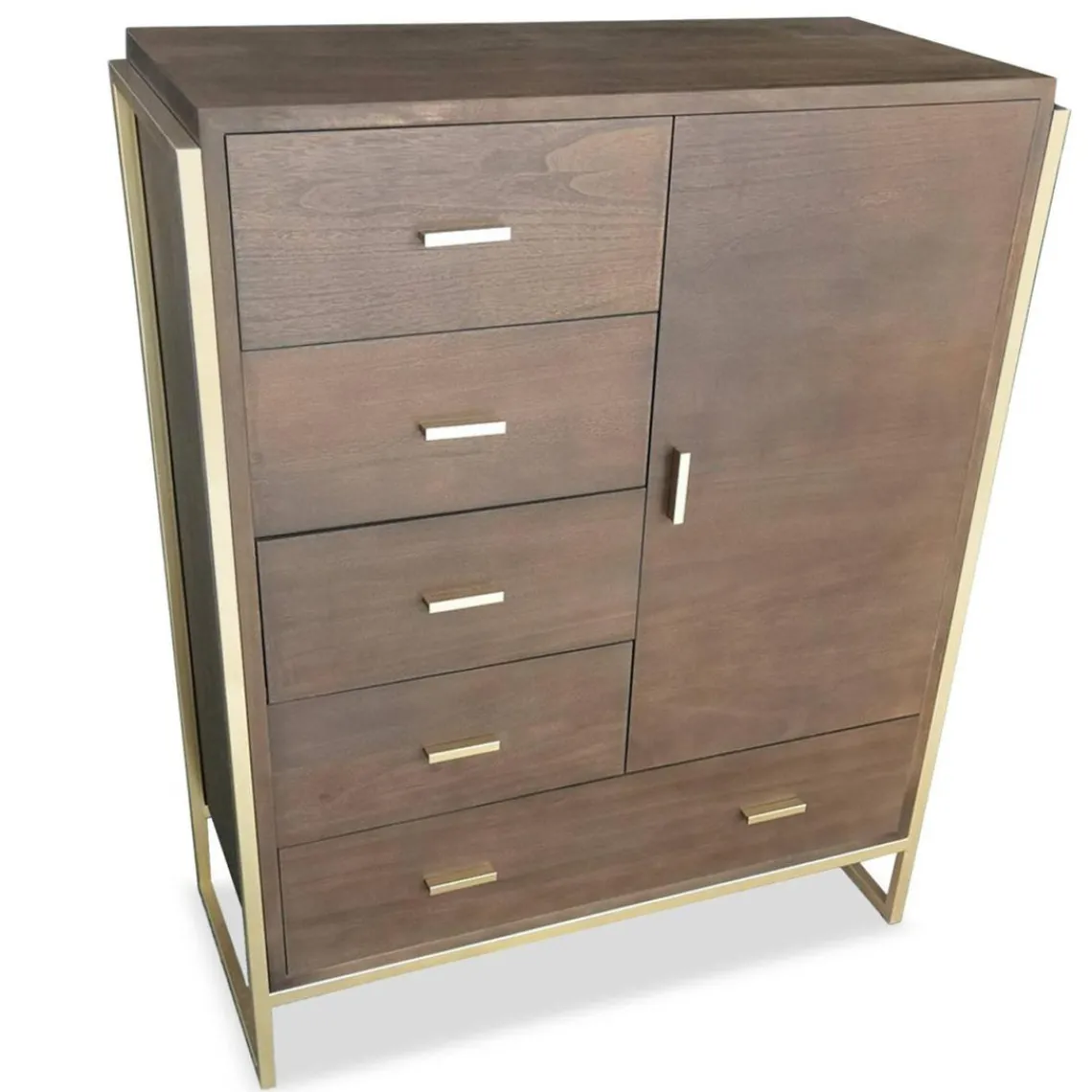 3S. x Home Buffet haut 5 tiroirs et 1 porte L90cm Bois Marron et Métal Or Hot