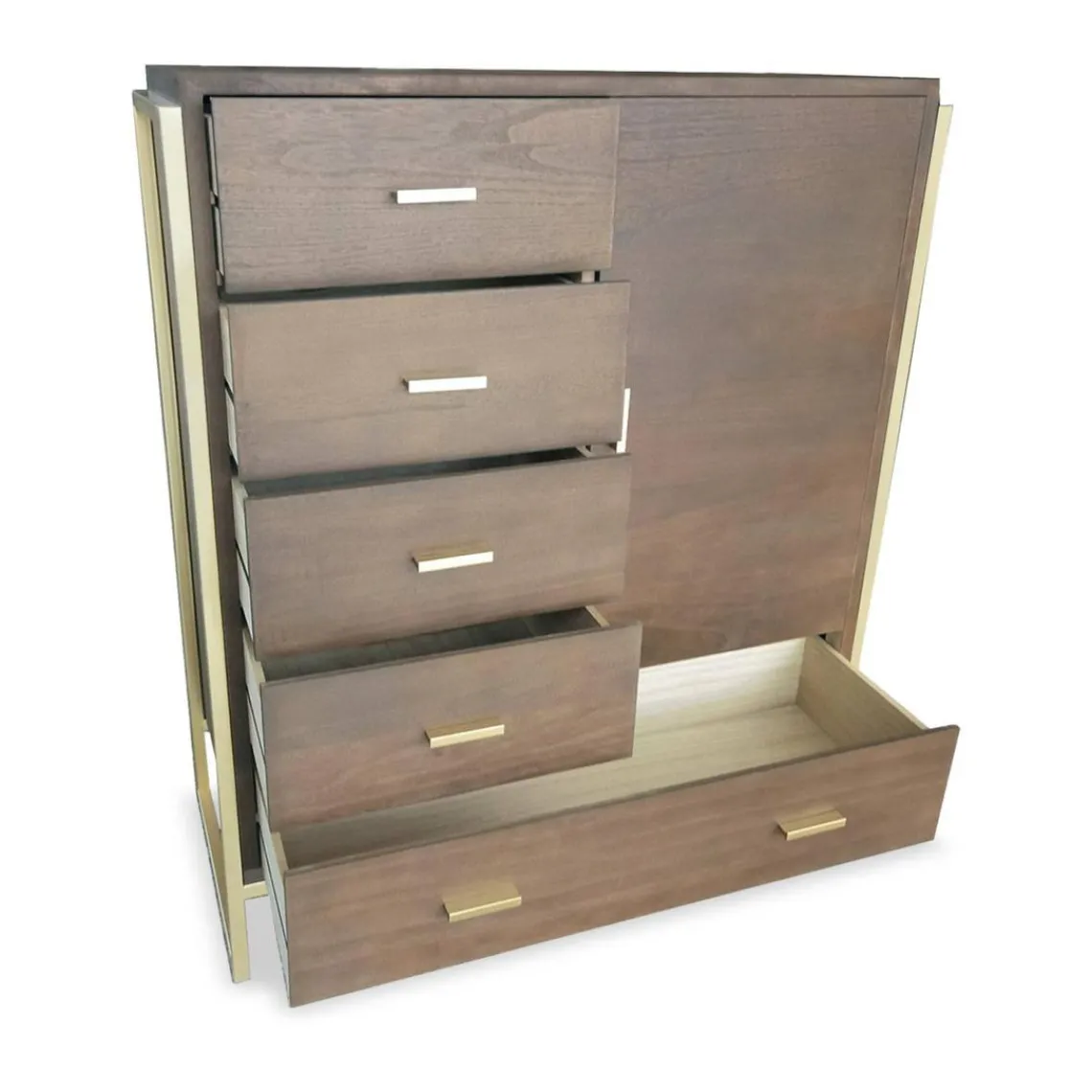 3S. x Home Buffet haut 5 tiroirs et 1 porte L90cm Bois Marron et Métal Or Hot