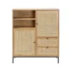 Calicosy Buffet Haut en cannage rotin naturel. 2 portes et 2 tiroirs en bois Beige Hot