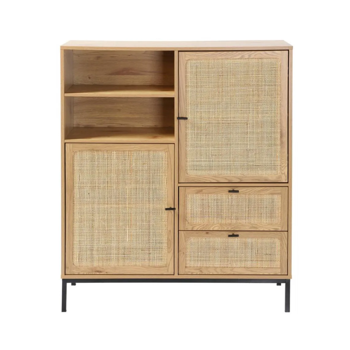 Calicosy Buffet Haut en cannage rotin naturel. 2 portes et 2 tiroirs en bois Beige Hot