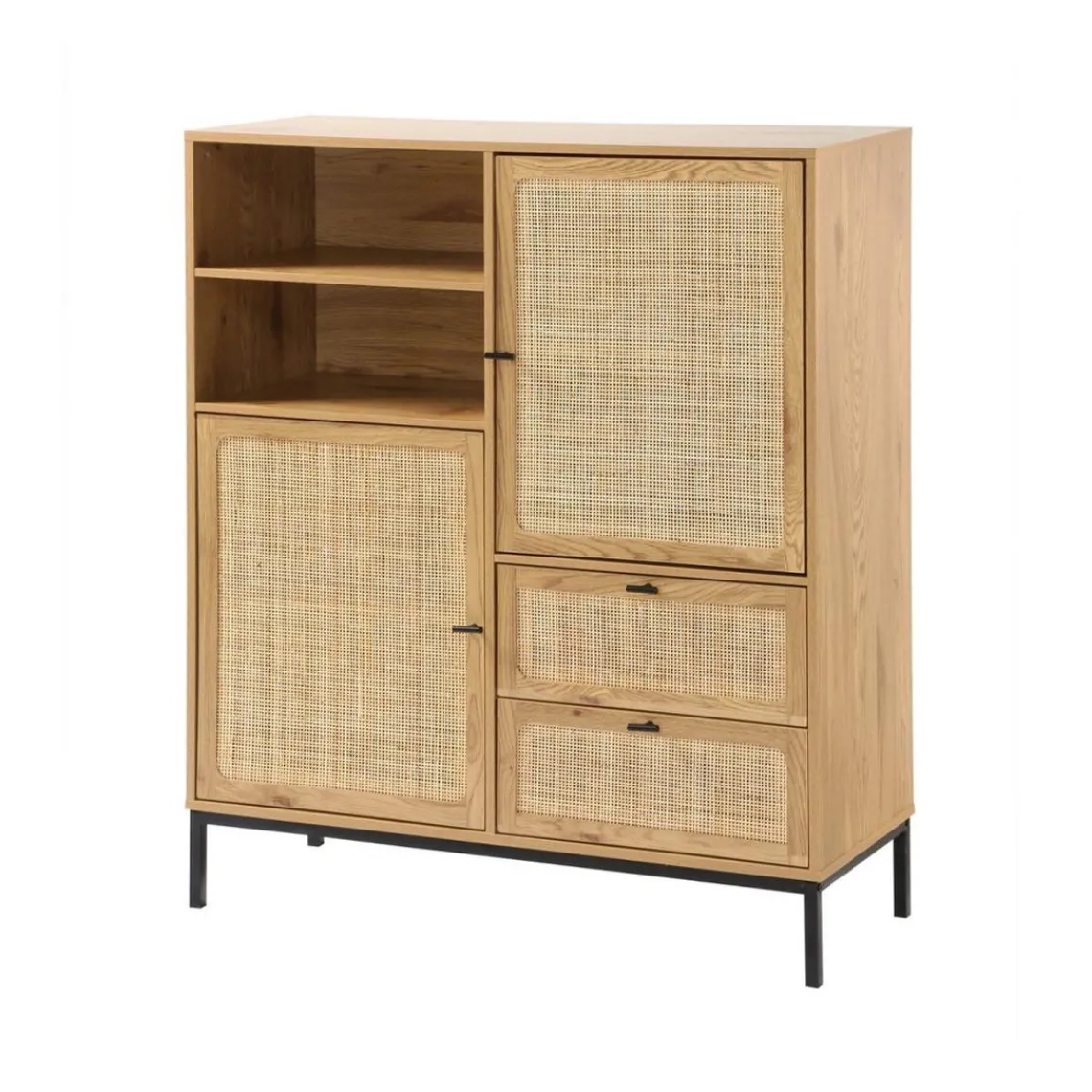 Calicosy Buffet Haut en cannage rotin naturel. 2 portes et 2 tiroirs en bois Beige Hot