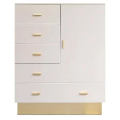 3S. x Home Buffet haut moderne 5 tiroirs et 1 porte Taupe clair et Or Outlet