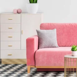 3S. x Home Buffet haut moderne 5 tiroirs et 1 porte Taupe clair et Or Outlet