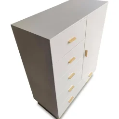 3S. x Home Buffet haut moderne 5 tiroirs et 1 porte Taupe clair et Or Outlet
