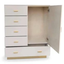 3S. x Home Buffet haut moderne 5 tiroirs et 1 porte Taupe clair et Or Outlet