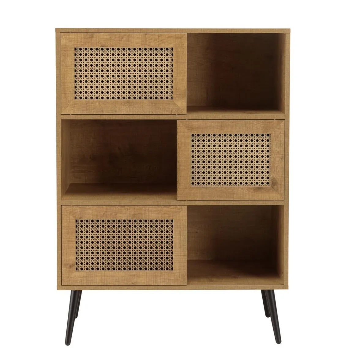 Macabane Buffet marron 3 niches 3 portes effet cannage pieds métal CHARLIE Discount