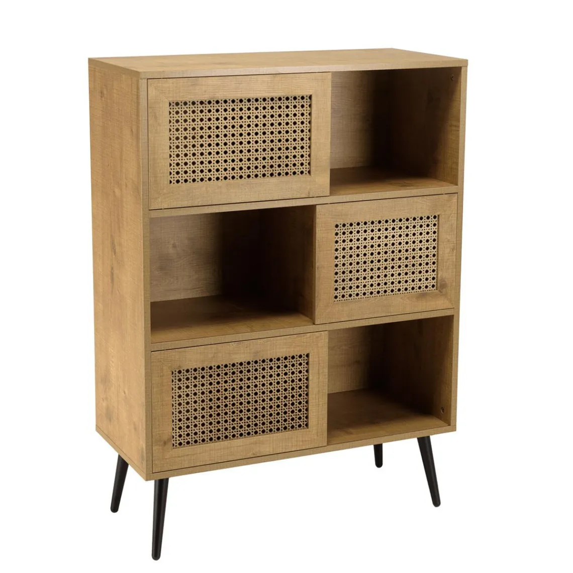 Macabane Buffet marron 3 niches 3 portes effet cannage pieds métal CHARLIE Discount