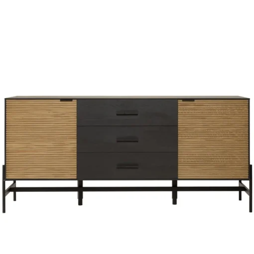 Macabane Buffet marron et noir 3 tiroirs 2 portes Pin pieds métal noir Hot
