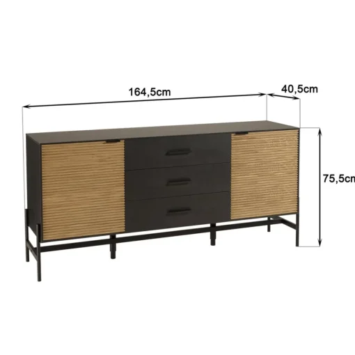 Macabane Buffet marron et noir 3 tiroirs 2 portes Pin pieds métal noir Hot