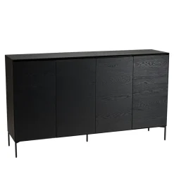 Macabane Buffet 4 portes 6 étagères pieds métal MAXENDRE Noir Best
