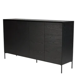 Macabane Buffet 4 portes 6 étagères pieds métal MAXENDRE Noir Best