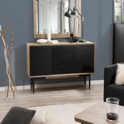 Macabane Buffet PALOMA Marron 3 Tiroirs 2 Portes Bois Et Métal New