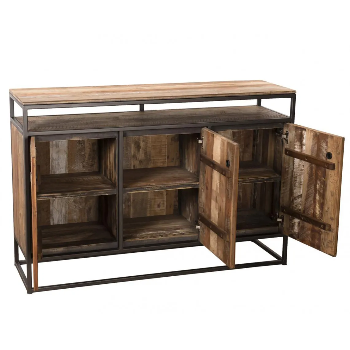 Macabane Buffet SIXTINE 3 Portes Et 1 Étagère Bois Teck Recyclé Acacia Mahogany Et Métal Online