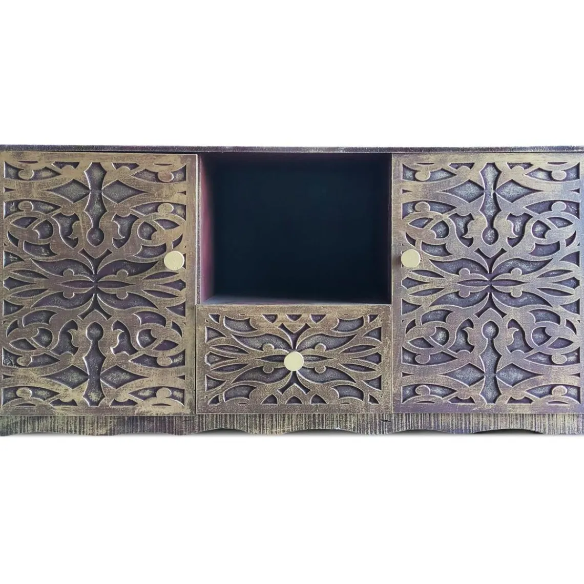 3S. x Home Buffet style oriental avec moulures Portofino Bois Marron et Or